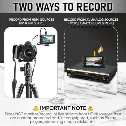 SoundBeast 4K HD Video Capture Box - Capture or Live Stream Video (with Audio) from HDMI [Content-Protected Sources Not Supported], AV, VHS, VCR, DVD, Camcorders, Hi8, MiniDV - 5" LCD & Speaker