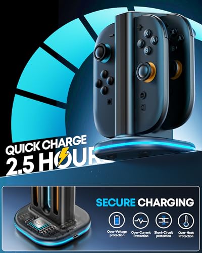 Switch 2 Controller Charger with Magnetic & Bi-Directional Design, 4 in 1 Switch 2 Charger with RGB Mode, 2 Charging Station Dock Stand