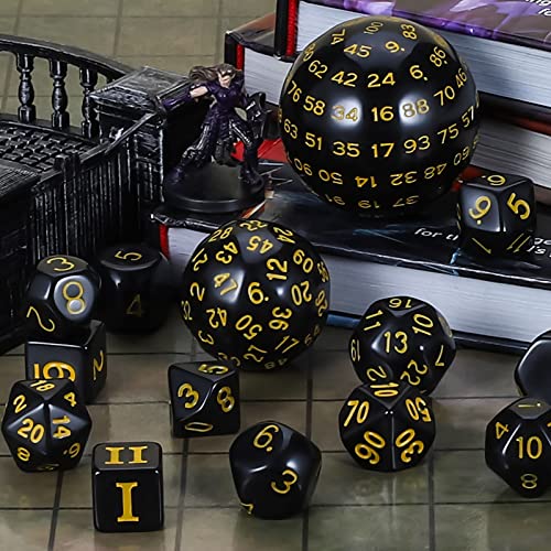 CiaraQ DND Polyhedral Dice Set (15pcs) D4-D100 Game Dice with Dice Bag | Acrylic Role Playing Dice for Dungeons and Dragons MTG Table Games (Black & Yellow) - color: Black & Yellow