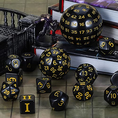 CiaraQ DND Polyhedral Dice Set (15pcs) D4-D100 Game Dice with Dice Bag | Acrylic Role Playing Dice for Dungeons and Dragons MTG Table Games (Black & Yellow) - color: Black & Yellow