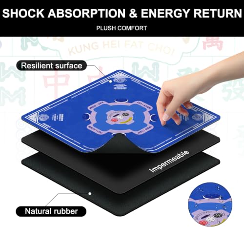 Blue Mahjong Mat for Table with Rules, 31.5" x 31.5" Noise Reduction Non Slip Waterproof Mah Jong Table Mat with Carrying Bag, Suitable for Mahjong, Poker, Board Games, Dominoes, and Card Games - color: Blue-a