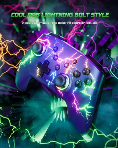 VOYEE Switch Controllers for Switch/Lite/OLED/PC, Pro Controller | Wireless, Programmable, RGB Lightning LED, 10-15H Runtime, One-key Pairing, Turbo, Vibration, 6-Axis Motion Control, Wake-up - color: Blue