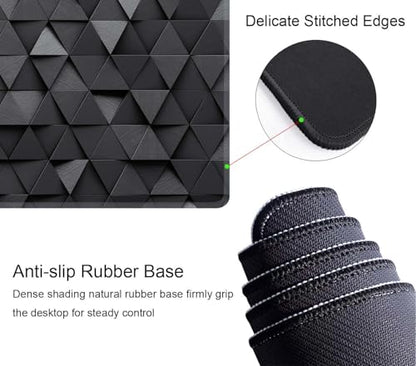 Gaming Mouse Pad, Large Mouse Pads for Desk, Non-Slip Rubber Base Mousepad, Keyboard Mouse Mat, Desk Pad with Stitched Edges, 31.5x11.8inch, Black Grey Triangular Abstract - color: Black Grey Triangular Abstract