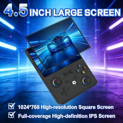 R36MAX 2 Retro Handheld Game Console, 4.5 Inch IPS HD Screen Portable Retro Game Console, 1.5GHz CPU Support 30+ Emulator Console Video Game Console, 4000mAh (Black) - color: Black