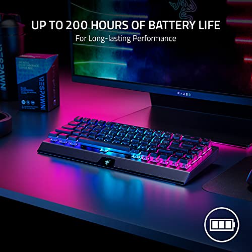 Razer BlackWidow V3 Mini Wireless Mechanical Gaming Keyboard, Yellow Switch | Linear & Silent, Phantom Pudding Keycaps, Snap Tap, 200 Hr Battery - color: Yellow Switches - Linear & Silent, size: BlackWidow V3 Mini - Phantom Edition, style: Keyboard