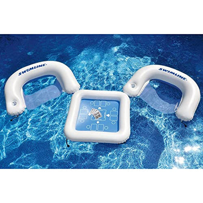SWIMLINE ORIGINAL Inflatable Game Table Station With Waterproof Playing Cards & Two Inflatable Sling Chairs W/ CupHolders | Double Sided Game Set | Poker & Card Games | Chess & Checkers - style: Game Station Combo W/ Waterproof Cards