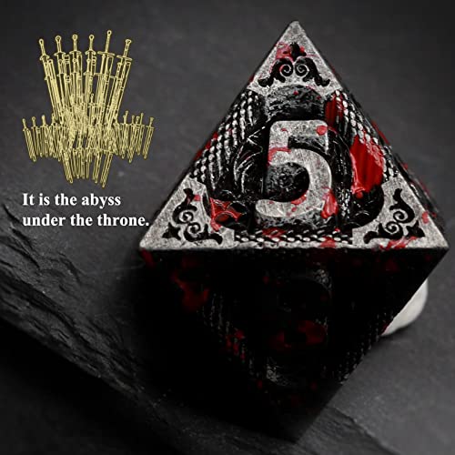 Haxtec Metal DND Dice Set, 7 Pcs Dragon Pattern Polyhedral Dice for RPG | Bloodstained D&D with Leather Bag, Compatible with Dungeons and Dragons, Heavy Metallic, TTRPG Gifts for Table Games - color: Antique Silver Red