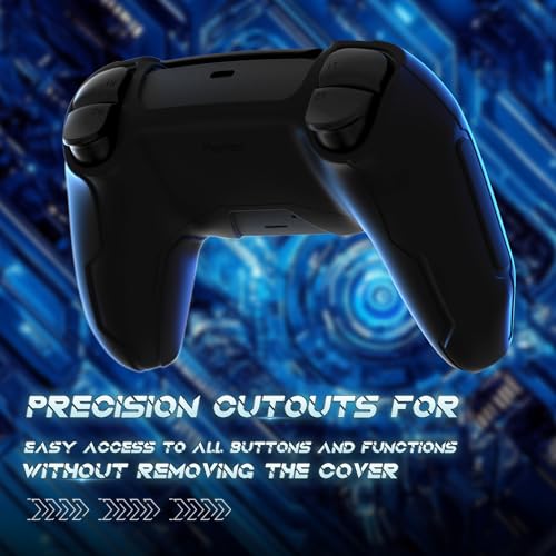PlayVital Mecha Edition Silicone Cover Compatible with ps5 Controller with 2 Joystick Caps and 6 Stickers, Shockproof Non-Slip Grip Protector Accessories, Fits for ps5 Charging Station - Black - color: Black