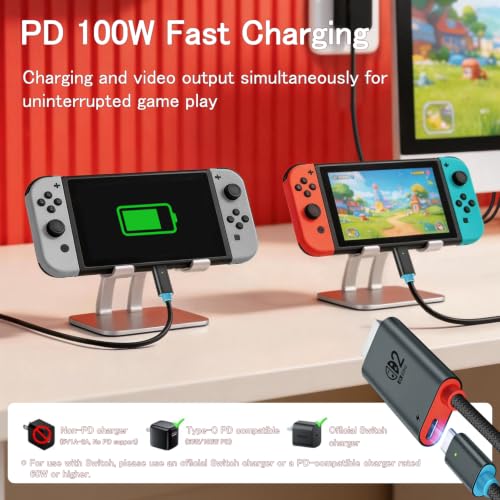 for Switch 2 Dock HDMI Adapter, 4K@60Hz TV Output, PD 100W USB-C Fast Charging, Type-C to HDMI Cable Compatible with Switch 2/OLED/Steam Deck/ROG Ally/Laptops/Phones