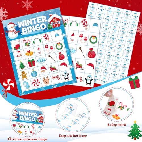 Blosssound 24 Players Christmas Bingo Games Christmas Snowman Bingo Cards Winter Holiday Party Games Xmas Party Favors Supplies for Family Large Group Classroom Indoor Home Activities - style: Christmas Snowman