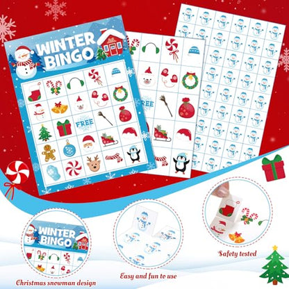 Blosssound 24 Players Christmas Bingo Games Christmas Snowman Bingo Cards Winter Holiday Party Games Xmas Party Favors Supplies for Family Large Group Classroom Indoor Home Activities - style: Christmas Snowman