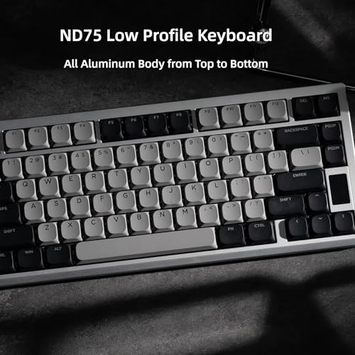 OOCTPK Mechanical Keyboard, Chilkey ND75 LP Wireless Gaming Keyboard with LCD Screen, Bluetooth 5.3/2.4G/USB-C, Hot Swappable Per-Key RGB Custom, Thin Front, Wrist Rest, Full-Aluminum, PC/Mac Support - color: Silver