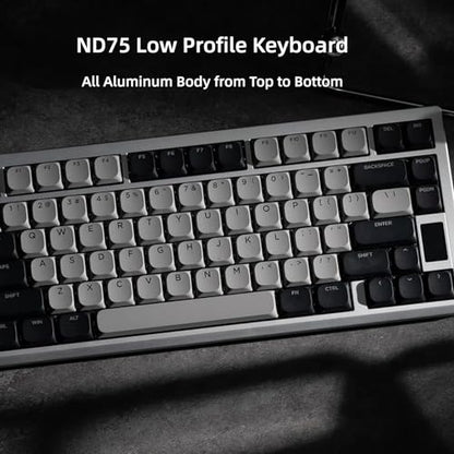 OOCTPK Mechanical Keyboard, Chilkey ND75 LP Wireless Gaming Keyboard with LCD Screen, Bluetooth 5.3/2.4G/USB-C, Hot Swappable Per-Key RGB Custom, Thin Front, Wrist Rest, Full-Aluminum, PC/Mac Support - color: Silver
