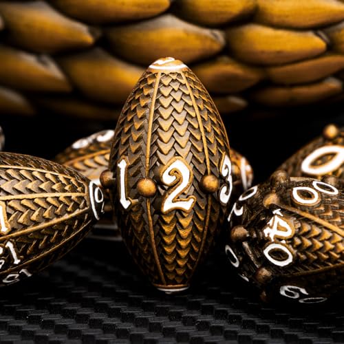 ARUOHHA DND Metal Dice Antique Gold Dragon Egg Dice with Metal Box, Role Playing Game RPG Polyhedral D and D Dice Set D20 D12 D10 D8 D6 D4 - color: Ancient Gold-02