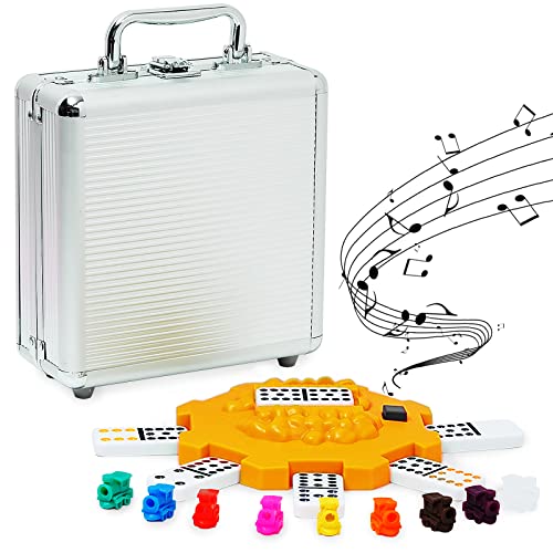 Yinlo Mexican Train Domino Set, Double 12, 91 Tiles, Colored Dots | Dominoes Set for Travel, Colorful Dot Pips, Real Train Sound Effect Hub, Score Pad and 9 Colorful Trains, Domino Game Set - style: Dot with Orange Hub