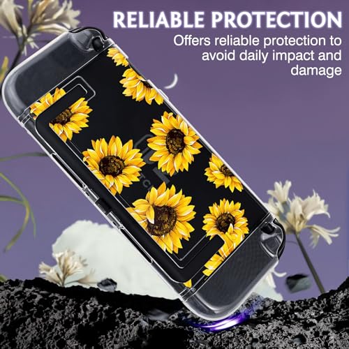 DLseego Protective Case Flower Floral Clear Switch 2 (2025), Detachable Joy-Handle Protective Case 2-Piece Split Full Wrap PC Hard Shell Anti-Scratch All-Round Protection Cover, Sunflower, Yellow - color: Yellow