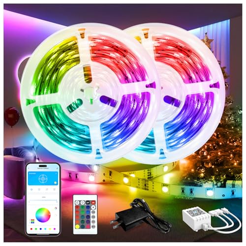 DAYBETTER LED Lights for Bedroom 132ft (2 Rolls of 65.6ft), Music Sync Color Changing Strip Lights with Remote, 24V Power Supply, Classroom Lighting, Room Decor for Teen Girls Boys Birthday Gifts - size: 132FT