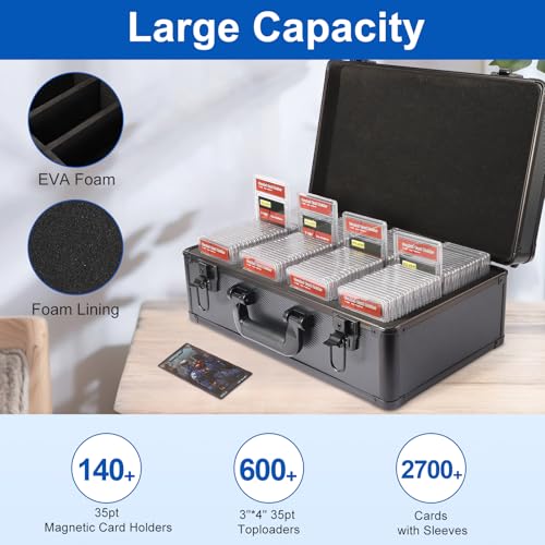 EcoVibe Graded Card Case, Aluminum Alloy Trading Card Storage Box with Carry Handle, Sports Card Case Holders with Dividers, Graded Card Storage Boxes Fits Psa, TCG, Csg, BGS, SGC Slabs - color: 4GE KX