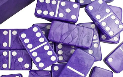 Dominos Set for Adults – Double 6 Dominos - Dominoes Set for Kids and Adults - 28 Marbleized Purple Jumbo Domino, Classic Board Game for Family Nights & Travel (Purple Case) - color: Purple
