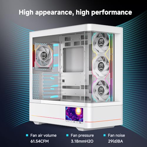 JM V4 120mm Case Fan|Computer Cooling PC ARGB CPU Cooler Daisy Chain Fan|Three-Mode Digital Display|Infinity Mirror Design|600-2100 4Pin PWM Contro (White Forward 3-Pack) - color: White Forward 3-Pack