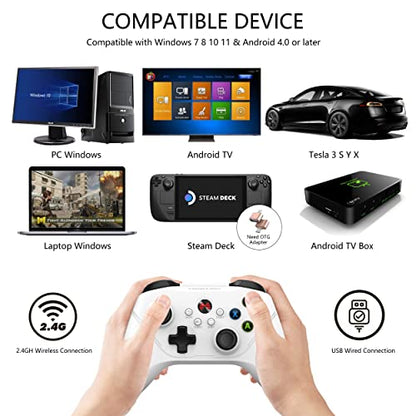 BEITONG Asura 2 Pro Game Wireless Controller - Hall Effect Trigger, ALPS Joystick, Gaming Gamepad for PC/Steam/Android TV/Tesla, Programmable M Buttons (White)
