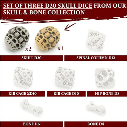 D20 Dice Set - Set of Three 20 Sided Dice - Skull & Bone Themed RPG Dice. Cool & Unique Gift and Compatible with Dungeons & Dragons (DND), D&D, Pathfinder, D and D (Mixed) - color: Mixed, style: Three D20
