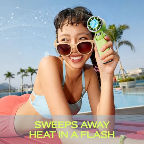 SHEWIND Portable Handheld Fan with Ice Cooling - 5 Gear High Speed Turbo Personal Fan Rechargeable, Up to 13 Hrs, Mini Hand Fans for Travel Essentials, Beach Vacation, Gifts for Women, Men (Green) - color: Green