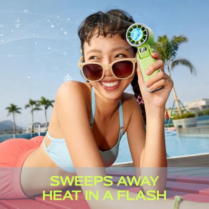 SHEWIND Portable Handheld Fan with Ice Cooling - 5 Gear High Speed Turbo Personal Fan Rechargeable, Up to 13 Hrs, Mini Hand Fans for Travel Essentials, Beach Vacation, Gifts for Women, Men (Green) - color: Green