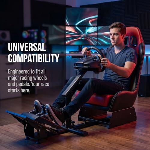 Sim Racing Cockpit with Seat | Compatible with G29 G920 G923 T248X T248 T300RS TX F458 T500RS| Easy to Install Racing Wheel Stand for PS5, Xbox, PC Gaming (Black/Red) - color: Red / Black