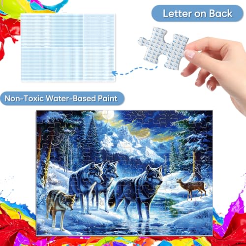 Jeacirio 100 Piece Jigsaw Puzzle for Kids Ages 6-8 8-10, Wolf Family in Snowy Mountain Forest, Educational Animal Puzzle, Screen-Free for Boys Girls - size: Wolf Puzzles
