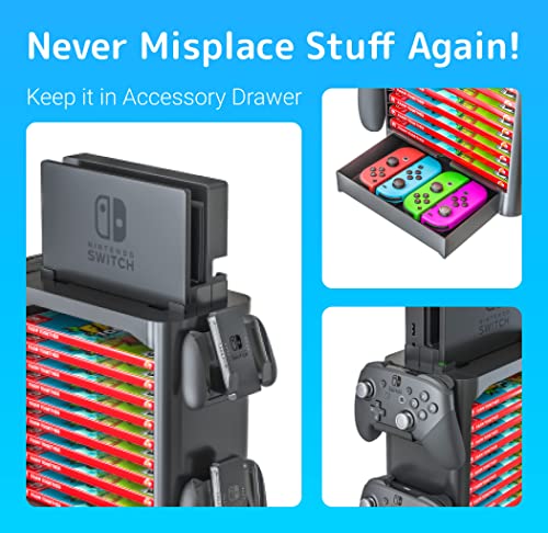 NS Compatible Nintendo Switch Games Holder, Nintendo Switch Stand - Black | Holds up to 10 Game Case & 4 controllers Game Disk Rack, Switch Holder Stand for Gamers, Nintendo Switch Accessories - color: Black