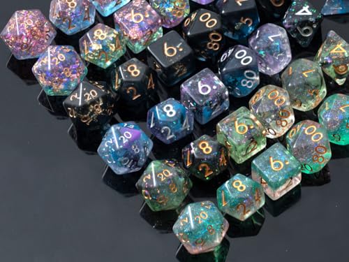 Prismatic Realm Resin Dice Set for DND – 7pc Polyhedral Set with Glitter & Foil – Stunning and Cool RPG Dice for Dungeons & Dragons, and Other TTRPGs – Unique Natural Distribution - color: Prismatic Realm