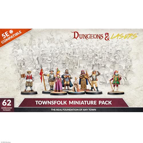 Dungeons & Lasers Townsfolk DND Miniatures Set with 62 NPC Figures for D&D and 5E RPG Games - 28MM Size, Unpainted, Unassembled - for Ages 14 Years +