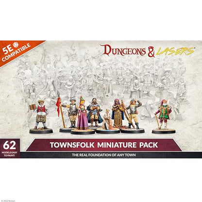 Dungeons & Lasers Townsfolk DND Miniatures Set with 62 NPC Figures for D&D and 5E RPG Games - 28MM Size, Unpainted, Unassembled - for Ages 14 Years +