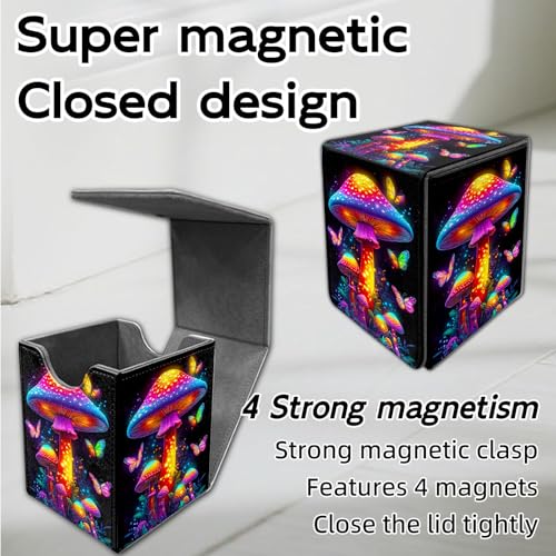 for MTG Deck Box, Trading Card Storage Case Holds 100+ Sleeved Cards, Neon Mushrooms and Butterflies Magnetic Closure Durable Deck Holder for Magic The Gathering, TCG & Commander - color: Neon Mushrooms and Butterflies