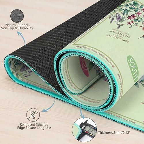 Green American Mahjong Mat Set with Carrying Bag and Gift Box for Home Game | Mahjong mat with rules, Hummingbird Floral, Natural Rubber Base, Noise Dampening Microfiber, Waterproof, Travel Ready - color: Green