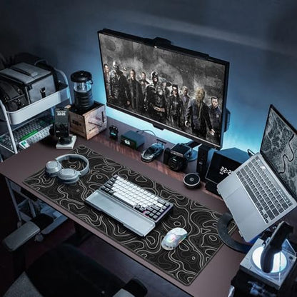 Canjoy Gaming Mouse Pad, Topographic Large Mouse Pads for Desk 35.4x15.7in | Full Desk Mousepad Keyboard Mat Big Large Extended Mouse Pad Computer Mat with Anti-Slip & Double Stitched - color: Black Topographic, size: 900*400mm