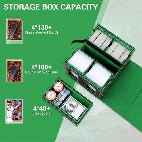 Commander Deck Box for MTG,Card Storage Box Fits 400+ Double-Sleeved Cards,5 in 1 Removable deck Case with Display Windows,for TCG/PTCG/EDH(Black & Green) - color: Black/Green