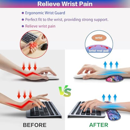 Mouse Pad with Wrist Rest, 4-in-1 Large Mousepad+Keyboard Wrist Rest+Mouse Pad Wrist Support+Cup Pad Set,Ergonomic Anti-Slip,Memory Foam Desk Mat for Home Office Gaming(35.4×15.7in) - color: Purple Mandala
