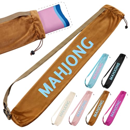 35 Inch Long Velvet Mahjong Mat Bag Cute Double Strapped Drawstring Mahjong Mat Holder Lightweight Carrying Bag for Board Games Outdoor Travel Storage-Mat Not Include(Brown,1 Pc) - color: Brown