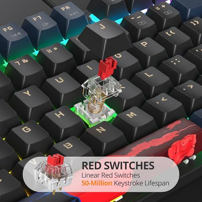 surmen Full Size Creamy Keyboard with Number Pad, 104 Keys RGB Wired Mechanical Gaming Keyboard Backlit with PBT Keycaps Linear Red Switch for Laptop Desktop PC Gamers（104 Blue Samurai B） - color: 104 Blue Samurai B