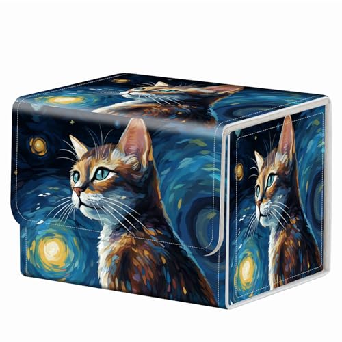 Strong Magnet Card Case Deck Box Mtg Card Box Playing Card Box Tcg Up to 200 Cards Creative Pattern Trading Card Storage Box for Collectible Card Games for MTG Cards, Cute Cat With Starry Night - color: Cute Cat With Starry Night