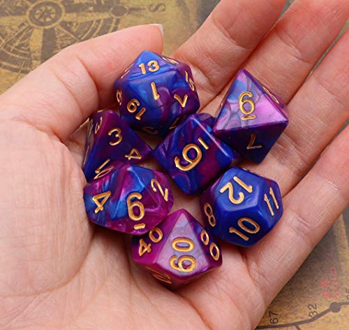 7Pcs Blue Purple DND Dice Set RPG Polyhedral Dice for Dungeon and Dragons MTG D&D D20 D12 D10 D8 D6 D4 - color: Blue & Purple Dice
