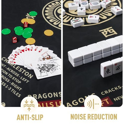 Mahjong Mat 32.4” x 32.4”, 3mm Thick Non-Slip Rubber Back Mahjong Table Mat, Noise Reduction Waterproof Mahjong Game Mat for Table, Mahjong Tile Mat for Cards, Dominoes & Board Games - color: Black