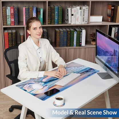 Desk Mat Set Keyboard and Mouse Pad with Wrist Rest Support | Ergonomic,Pain Relief, 4-in-1 Large Big Mousepad Computer Mats,Desk Pad Matt Mats for Desktop Home & Office - color: F-Blue Sunset Beach