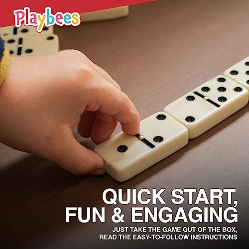 Playbees Premium Double Six Dominoes Set - 28 Classic Tiles in Faux Leather Case - Fun Educational Toy for Kids, Boys, Girls, Classroom Kit, Classic Game Night Party Favors Set, Travel-Friendly