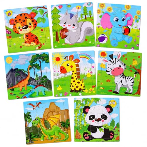 NASHRIO Wooden Puzzles for Toddlers Age 3-5, 8 Pack Animal and Dinosaur Jigsaw Puzzles, Preschool Educational Toys, Wooden Puzzle Set for Boys Girls Kids Age 3 4 5 - color: Animal & Dinosaur Puzzle Set