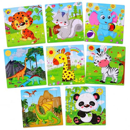 NASHRIO Wooden Puzzles for Toddlers Age 3-5, 8 Pack Animal and Dinosaur Jigsaw Puzzles, Preschool Educational Toys, Wooden Puzzle Set for Boys Girls Kids Age 3 4 5 - color: Animal & Dinosaur Puzzle Set