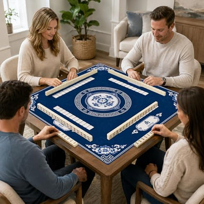 Blue Floral Mahjong Mat,Non Slip American Mah Jongg Table Mat | 32in soft neoprene mah jongg mat reduces tile noise protects tabletops & packs easily for game nights or a thoughtful gift - color: 014