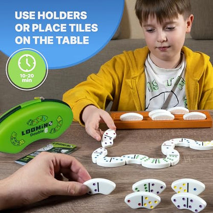 Queensell Loomino - Curved Dominoes Set for Kids and Adults — New Generation Dominoes for Family Game Night — Family Board Games for Kids and Adults - size: Loomino Double 6